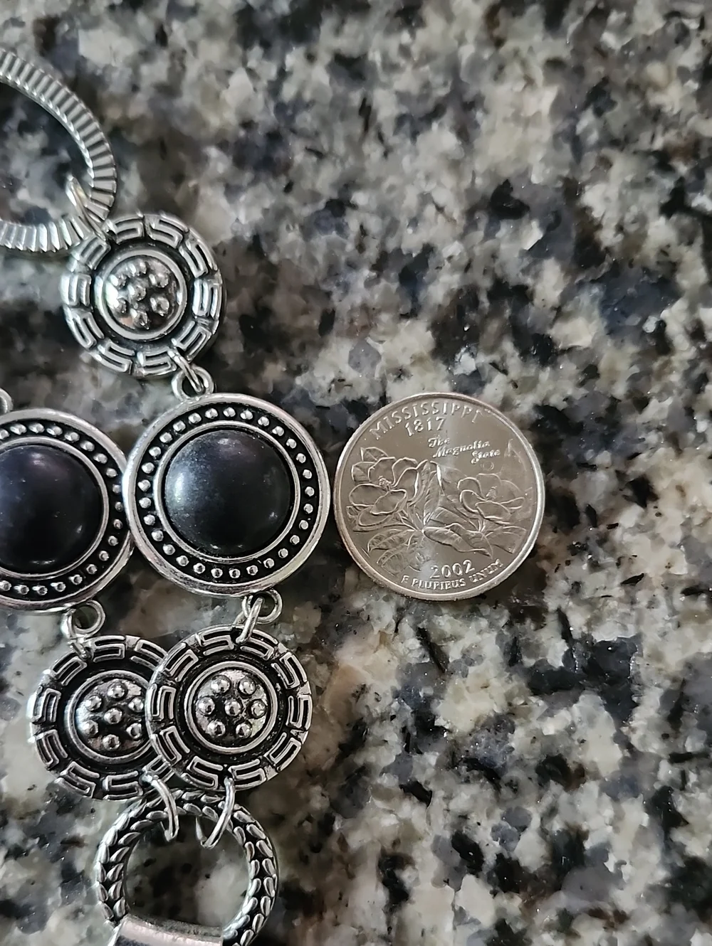 Silver-Tone Black Circular Pendant Necklace